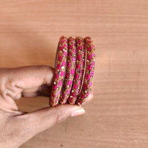 Pink Beaded Bangle Set