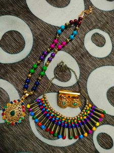 Dupata,2 Neckpiece And Earrings