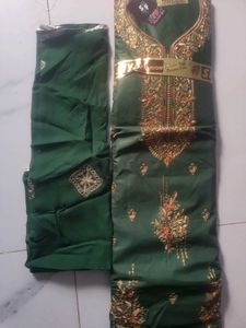 “Mehndi Green Cotton Unstitched Suit | New | Soft