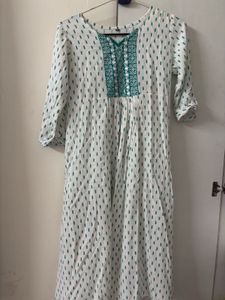 White &amp; Green Print Dress