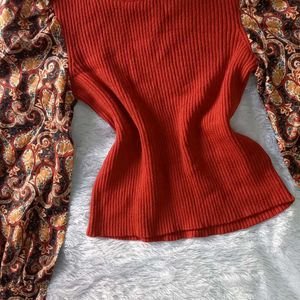 Chic Knit Top Paisley Sleeves