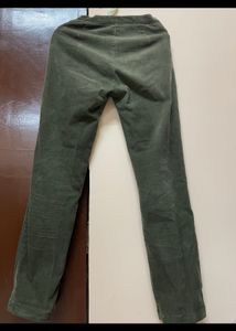 High Waisted Olive Green Corduroy Straight Trouser