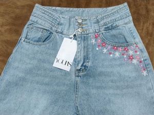 Floral Embroidered Wide Leg Jeans