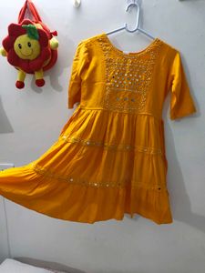 Turmeric Yellow Mustard Mirror Work Short Kurti