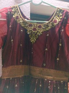 Girls' Festive Maroon long frock