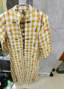 Yellow Checkered Button-Down Dress