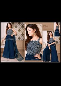 Green Gown With Top Plazo Dupatta Combo Set