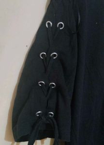 Black Lace-Up Sleeve Top/T Shirt