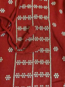 Elegant Red Embroidered Kurta With Dupatta