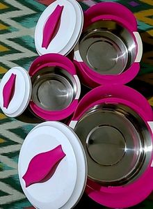 Set Of 3 Pink And White Milton Casseroles