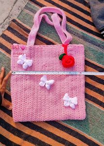 Handmade Crochet Pink Butterfly Tote