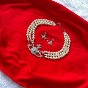Vivienne Westwood Pearl choker silver necklace Set