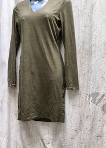 3138. Olive Green Long Sleeve Dress