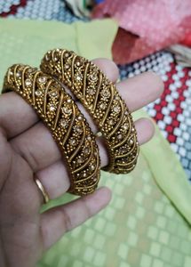 2 Golden Jumkas And Bangles New
