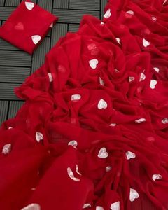Red Heart Print Saree