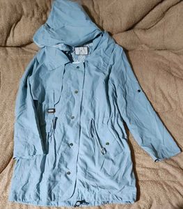 Light Blue Hooded Trench Coat