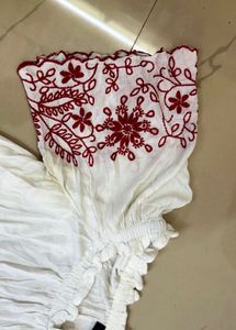 Off-Shoulder Embroidered White Top😍🩷