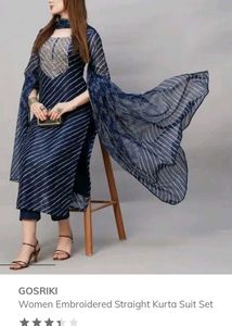 Blue Straight Kurti Pant Dupatta Set