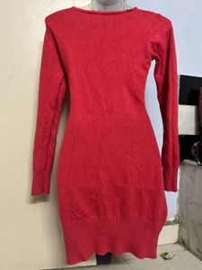 Pintrest Red Knit Sweater Dress with 2 pockets