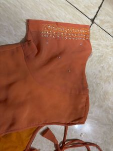 orange Sequin Saree