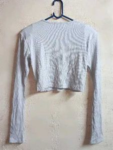 🇰🇷 Style Crop Cardigan Ribbed Grey