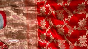 Red &amp; Gold Banarasi Suit 2time Use Good Condition