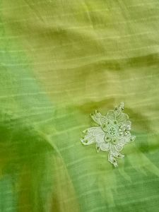 Green Chiffon Saree Pearl  With Stiched Blouse