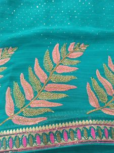 Embroidered Teal Saree