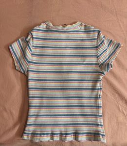 stripes zip up crop top