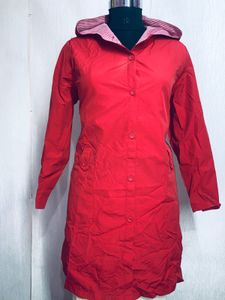 Red Hooded Rain Coat lenth 36