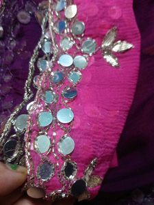 Multi Mirror Moti Works Saree  blouse Size 44