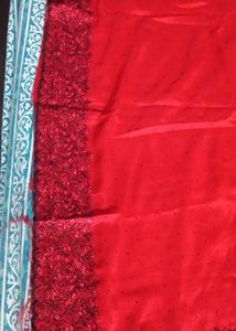 Red Embroidered Black Stone Saree