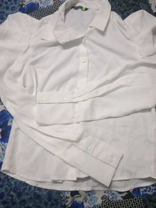White Puff Sleeve Button-Up Top