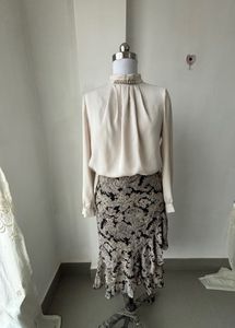Elegant Blouse &amp; Paisley Ruffle Skirt Set