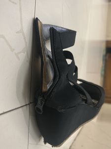 Black Wedge Heels with Elastic Straps