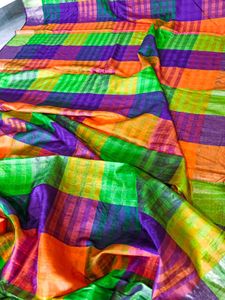 Double Check Lattu Pure Silk Saree