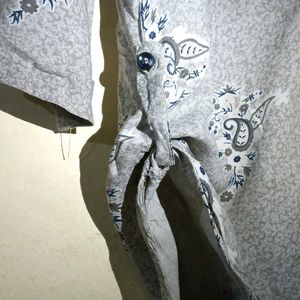 Gray Floral Button-Up Top