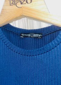 ZARA Collection Blue Ribbed Knit Tee Shirt