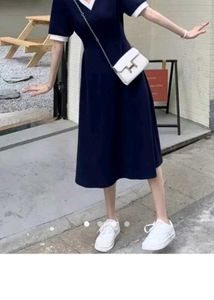 Women Navy Blue Dress With Collor