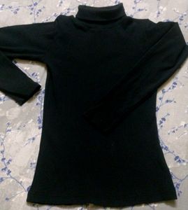 Palm Tree Ribbed Black High Neck Top
