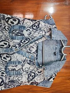Skull Print Denim Top