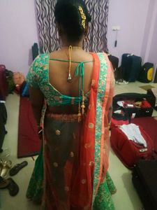 Green &amp; Gold Embroidered Lehenga