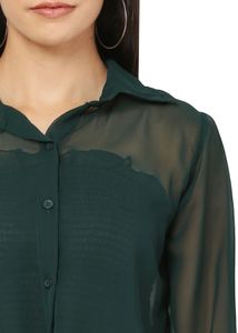 Green Sheer Tie-Front Blouse