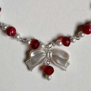 Red Bead Bow Necklace