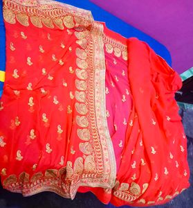 Orange Embroidered Saree