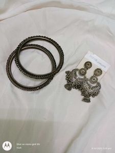 ethnic oxidised earrings and bangles combo