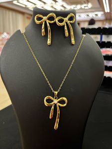 Gold Bow Necklace &amp; Earring Set