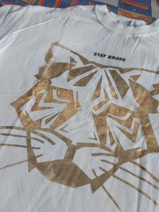 White &#34;Stay Brave&#34; Tiger Graphic Tee