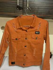 Orange Distressed Denim Jacket