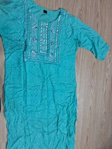 Teal Embroidered Kurti